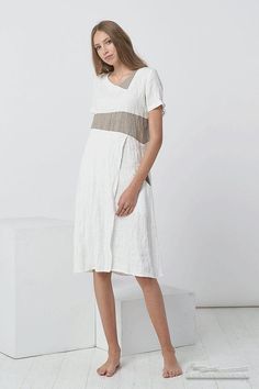 Pure linen dress, decorated with natural linen color details, with side pockets and beach wedding dress - comfortable style and suitable for every occasion. ❤️ ❤️ Our products catalog - https://www.etsy.com/listing/1044801005❤️❤️ Save your time browsing the shop, take a look at the catalog! 📌 Check your measurements in the size chart to avoid returns or exchanges! ** Every summer dress has different measurements. We wanna make sure the item will fit you best. (In the last picture). ** ⚠️ ⚠️ **P White Linen V-neck Midi Dress, Elegant White Linen V-neck Dress, White Linen V-neck Casual Dress, White Casual Linen V-neck Dress, Casual White Linen V-neck Dress, Casual White V-neck Linen Dress, Neutral Linen Midi Dress For Vacation, Chic White Linen V-neck Dress, Chic Cream Linen Dress