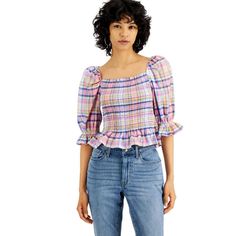 Full Condition: New With Tags Size: Xs Color: Pink Multi Full Title: Tommy Hilfiger Women's Cotton Plaid Smocked Top J2cmh078 A Fun Fusion Of Preppy And Peasant, This Cotton Top From Tommy Hilfiger Updates Plaid With Soft, Current Color. Does Not Apply Sku: 652a42aca8e36-1652a42aca8e52 Cotton Smocked Top With Smocked Cuffs, Multicolor Ruffled Cotton Smocked Top, Multicolor Cotton Smocked Top With Ruffles, Multicolor Smocked Cotton Top, Multicolor Smocked Bodice Cotton Top, Casual Multicolor Top With Smocked Bodice, Trendy Multicolor Smocked Top With Smocked Back, Trendy Multicolor Smocked Top, Multicolor Cotton Smocked Top With Smocked Back