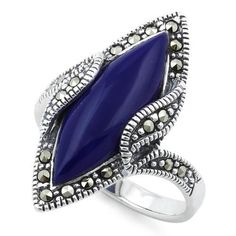 Top of ring height: 25.8mm
Top of ring width: 11.8mm
Band width: 2.6mm
Shank width: 2.5mm
Stone material: genuine blue lapis & genuine marcasite
Center stone size: 19.4mm x 6.8mm
Stone shape: marquise cabochon
Stone setting: Inlay setting
Metal: 925 sterling silver
Finish: high polish & oxidized Jewellery Board, German Silver Jewelry, Marcasite Jewelry, Silver Rings Simple, Marcasite Ring, Sterling Silver Marcasite, Silver Jewelry Design, Topaz Necklace, Sterling Silver Wire Wrap