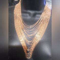 Beautiful, Women's, Long, Gold Tone, 26 Strands, Multi-Strand, Ball Chain, Waterfall, Bib, Statement, Necklace, Iron Alloy Metal, The Longest Point Measures Approx. 1' Foot, Has A 4" Inch Extender Chain, Two Bars With A Lobster Claw Closure, Elegant Style *Nwt. *Colors May Vary Due To Different Computers, Monitors, Phones, Calibrations, Or Settings. Long Metal Layered Necklace With Chain, Formal Rose Gold Metal Chain Necklace, Party Necklace With Double Snake Chain, Party Double Snake Chain Necklace, Metal Multi-strand Chain Necklace, Metal Snake Chain Layered Necklace, Party Necklace With Gold Snake Chain, Party Necklaces With Gold Snake Chain, Party Gold Snake Chain Necklace