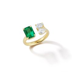 Diamond And Emerald Ring, Open Ring Gold, Jemma Wynne, Double Diamond, Blue Moonstone, Solitaire Diamond, Open Ring, Emerald Ring, Accessories Rings