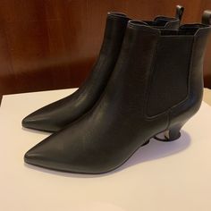 Sam Edelman Black Leather Booties Brand New Size 6 Low Heel Faux Leather Boots For Work, Black Leather Chelsea Boots With Sculpted Heel, Black Chelsea Boots With Sculpted Heel And Pointed Toe, Pointed Toe Faux Leather Chelsea Boots For Work, Faux Leather Pointed Toe Chelsea Boots For Work, Medium Width Low Heel Booties For Work, Workwear Booties With Low Heel And Medium Width, Black Chelsea Boots With Sculpted Heel For Work, Black Chelsea Boots With Sculpted Heel