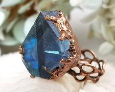 Unique Handmade Copper Rings, Unique Handmade Moonstone Promise Ring, Unique Hand Forged Crystal Promise Ring, Unique Hand Forged Crystal Ring As Gift, Handmade Copper Crystal Ring For Gift, Elven Witch, Fluorite Ring, Hair Decor, Electroformed Ring