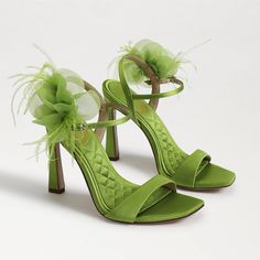 Brand New. Heel Height: 4 Inches Closure: Buckle Material: Fabric Insole: Fabric Sam Edelman Heels, Green Heels, Kitten Heel Sandals, Block Heel Sandals, Green Shoes, Dream Shoes, Sandals For Women, Super Sweet, Kitten Heel