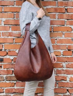 Cognac LEATHER HOBO Bag BROWN Oversize Shoulder Bag | Etsy Leather Creations, Leather Hobo Bags, Soft Leather Handbags, Vegan Purses, Leather Hobo Handbags, Handbag Outfit, Diy Handbag, Handbag For Women, Hobo Bags