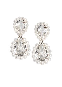 REDUCED FROM $190.00 TO $110.00 USD Add a regal touch to you look with our pearl accented Royal Drop earrings. Mini pearls surround this classic tear drop silhouette. Available in either a Rhodium/clear crystal or a gold/crystal de lite color way. Elizabeth Bower logo plate 0.78"/20mm wide x 1.57"/40mm long Post back (Clip available upon request) Shipped in gift packaging with care instructions. SALE ITEMS ARE FINAL SALE, NO RETURNS OR EXCHANGES Formal White Sparkling Teardrop Earrings, Pearl White Teardrop Bridal Earrings For Party, Formal Teardrop Bridal Earrings With Pearls, Teardrop Pearl Bridal Earrings For Party, Formal Crystal Bridal Earrings With Pearl Drop, Classic Crystal Bridal Earrings With Pearl Drop, White Teardrop Earrings With Sparkling Stones For Formal Events, White Sparkling Teardrop Earrings For Formal Occasions, White Teardrop Earrings With Sparkling Stones For Formal Occasions