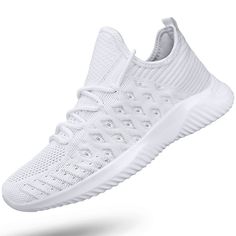 Color : White Synthetic sole Breathable Mesh Upper: The women sneaker upper is made of knitted mesh material featuring lightweight and breathable. Ventilation ports add breathability and help feet cool and fresh. Lacing and Tongue: The shoe lacing is engineered to give extra stability. The long shoe tongue design is easy to take on and off, while adds a safety, energetic feel. Lightweight and Comfy Liner: Removable and soft insoles support the feet arches and it doesn't put too much pressure on Best Walking Shoes For Women, Shoe Lacing, Walking Shoes For Women, Gym Sneakers, On Running Shoes, Comfortable Walking Shoes, Best Walking Shoes, Mens Walking Shoes, Mens Athletic Shoes