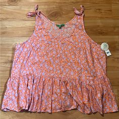 Orange & Lavender Floral Plus Size Women’s, Knot Baby Doll Tank Top Shirt New With Tags!/ Never Worn Women’s Size 3xl Trendy, Y2k, Cottagecore, Fairycore, Babydoll Dress, Flowy Dress, Birthday, Holiday, Fair Festival Wear Dip Fredmyer Brand Teacher, Plus Size Dresses, Boho, Hippy, Purple Floral Print Summer Top, Summer Floral Print Purple Tops, Summer Purple Floral Print Top, Summer Cotton Purple Tops, Purple Cotton Summer Top, Summer Cotton Top In Purple, Purple Ruffled Tops For Summer, Purple Cotton Tops For Spring, Purple Printed Tops For Spring