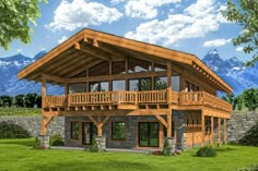 this is an artist's rendering of a cabin style house with balconyes and balconies