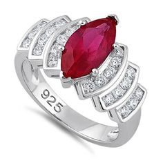 Top of ring height: 12.9mm

Top of ring width: 6.9mm

Band width: 4.4mm

Shank width: 3.1mm



Stone material: ruby cubic zirconia

Center stone size: 12.8mm x 6mm

Stone shape: marquise cut

Center stone carat weight: 1.62 ct.

Total number of CZ stones: 25

Stone setting: prong setting



Metal: 925 sterling silver

Plating: rhodium plated

Finish: high polish Marquise Ring, Diamond Cocktail Rings, Cz Ring, Marquise Cut, Cz Stone, Black Rings, Sterling Ring, Jewelry Branding, Quality Jewelry