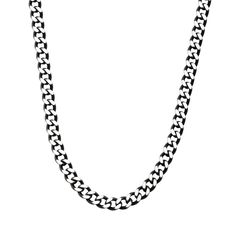 "Achieve a bold look with this black stainless steel chain necklace. NECKLACE DETAILS Chain length: 22 in. Chain type: curb Clasp: lobster-claw Metal: stainless steel Plating: ion Finish: diamond-cut Packaging: boxed Size: 22"". Gender: male. Age Group: adult." Black Metal Necklace With Cable Chain, Black Link Stainless Steel Necklaces, Black Chunky Chain Necklace In Stainless Steel, Black Stainless Steel Necklaces With Chunky Chain, Black Metal Cable Chain Necklace, Black Stainless Steel Chain Necklace With Adjustable Chain, Black Stainless Steel Cable Chain Necklace, Modern Black Link Necklace, Black Stainless Steel Chain Necklace