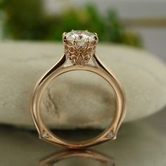 Solitaire Forever One Moissanite Engagement Ring 7mm Round Cut image 6 Single Stone Ring Design, Solitaire Engagement Ring Set, Stone Ring Design, Morganite Wedding Rings, Solitaire Engagement Ring Settings, Single Stone Ring, Peach Morganite, Types Of Gold, Ring Shank