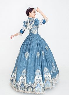 Blue Floral Rococo Marie Antoinette Dress Vintage Rococo Photography Clothing Reenactment Costume Rococo Photography, Rococo Dresses, Marie Antoinette Dress, Masquerade Party Dresses, Marie Antoinette Dresses, Gothic Victorian Dresses, Rococo Dress, Antoinette Dress, Fantasy Au