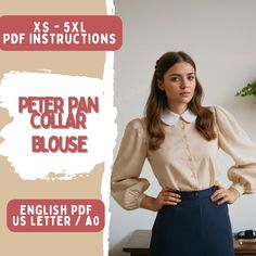 Bishop Sleeve, Peter Pan Collar, Vintage Blouse, PDF Pattern, Retro Shirt, Buttoned Blouse, XS-5XL, Sewing Blouse Bishop Sleeve, Peter Pan Collar, Vintage Blouse, PDF Pattern, Retro Shirt, Buttoned Blouse, XS-5XL, Sewing Blouse Get a big discount with the Bundle Shop Pattern: https://www.etsy.com/listing/1695033562/ This PDF sewing pattern is available for immediate download. You can easily print it on either US letter (8.5" x 11") paper using your home printer, and assemble the pages by taping Collared Shirt Sewing Pattern, Vintage Style Blouses, Pan Collar Blouse, Netted Blouse Designs, Sewing Blouses, Peter Pan Collar Blouse, Net Blouses, Shirt Sewing Pattern, Vintage Blouse