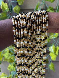 Traditional Ghanaian Thread Tie Waist Beads One size fits all Color: Black, White and Gold Gold Waist Beads, Black White And Gold, Waist Beads, African Culture, Red And Gold, Salt And Pepper, One Size Fits All, All The Colors, Salt