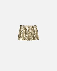 A-line mini skirt fully embroidered with golden sequins and set rhinestones—one for each sequin—that give this special garment extra sparkle. The mini skirt provides a bold, feminine touch for special-evening outfits that won't go unnoticed. Invisible zip fastening in the middle at the back. Bling Skirt, Golden Skirt, Gold Sequin Skirt, Gold Skirt, Calf Length Skirts, A Line Mini Skirt, Evening Outfits, Gold Sequins, Invisible Zip