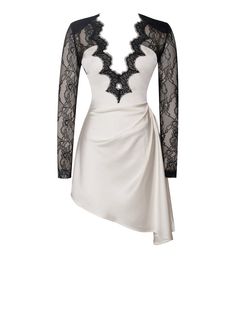 Shop NEW arrivals at www.misscircle.com! XOXO White Dress With Black Lace, White Satin Midi Dress, White Dress With Black, Fun Dresses, New Year's Eve Celebrations, Duchess Satin, Black Lace Trim, Satin Midi Dress, Lace Back