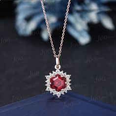 Hexagon Cut Ruby Necklace Halo Moissanite Pendant Vintage Red Gemstone Jewelry Unique July Birthstone Birthstone/Christmas Gifts for Women  HOW TO STYLE : it is the most versatile and elegant statement necklace for casual days in the office and nights out. It's your go-to statement piece whatever the occasion. It also can be personalized to show your uniqueness in the party, date, banquet. PERFECT FOR GIFTING: This alexandrite necklace is classic and never go out of style,  packaged in delicated gift box , It's a good choice of an anniversary, engagement, birthday, Mother's Day gifts, Christmas day, Thanksgiving Day, Valentine's Day gift for a couple, friend, family. AFTER-SALE SERVICE : 30 days money-back guarantee and for any reason, you are not satisfied with your purchase, please conta Red Jewelry For Christmas Birthday, Red Diamond Necklace With Birthstone, Red Diamond Birthstone Necklace, Red Wedding Necklace With Birthstone, Red Birthstone Necklace For Weddings, Red Birthstone Jewelry For Party, Red Birthstone Jewelry For Birthday, Red Birthstone Necklace For Birthday, Red Birthstone Jewelry For Birthdays