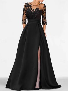 A-Line Evening Gown Elegant Dress Wedding Guest Floor Length 3/4 Length Sleeve Jewel Neck Satin with Beading Appliques 2024 2024 - $138.99 Evening Gowns Formal Classy Elegant, Classy Nail, Gown Elegant, Evening Dresses Online, Cheap Evening Dresses, Dress Wedding Guest, Evening Gowns Elegant, Applique Dress, Jewel Neck