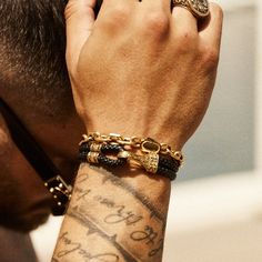 The devils in the detail. Finished with a filigree engraved lobster clasp, the leather rope bracelet will break up the metal and add new levels to your look. Wear it solo or stack it with any gold bracelet of your choice for an instantly elevated look. ✓ Vegan Leather ✓ 18K Gold & 316L Stainless Steel✓ Water, Heat, Sweat Resistant✓ Hypoallergenic (No Green Skin) Adjustable Bangle Bracelet With Gold Clasp, Adjustable Metal Braided Bracelet With Lobster Clasp, Adjustable Brass Bracelets With Lobster Clasp, Adjustable Gold Chain Bracelet With Stainless Steel Clasp, Adjustable Brass Bracelet With Lobster Clasp, Gold Chain Bracelet With Adjustable Stainless Steel Clasp, Gold Braided Bracelet With Lobster Clasp As Gift, Adjustable Gold Leather Bracelet With Stainless Steel Clasp, Adjustable Gold Leather Bracelet Engraved