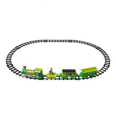 a toy train is coming down the track with its cars on it's tracks