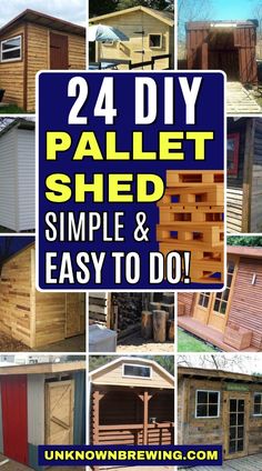 the instructions for how to build a pallet shed with simple and easy steps, including building