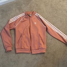 Adidas Zip Up, Pink Color, Never Worn Sporty Brown Spring Outerwear, Sporty Brown Outerwear For Spring, Adidas Long Sleeve Track Jacket For Spring, Adidas Long Sleeve Spring Track Jacket, Spring Adidas Fitted Track Jacket, Adidas Fitted Track Jacket For Spring, Adidas Fitted Outerwear For Fall, Adidas Casual Fall Outerwear, Adidas Pink Track Jacket For Spring