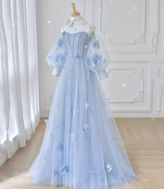 Gaun Tulle, Hydrangea Dress, डिजाइनर कपड़े, Lace Long Prom Dress, Prom Dress Blue, Light Blue Dress, Dream Prom, Tulle Evening Dress, בר מצווה