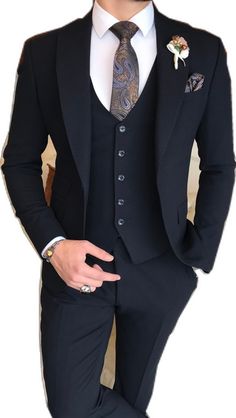 Navy Slim Fit Suit, Slim Fit Suit, Fitted Suit, Blazer Buttons, Slim Fit, Blazer, Collage, Navy, Pins