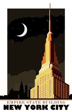 the empire state building in new york city, usa is featured in this vintage style poster