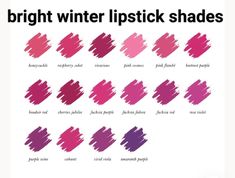 Clear Winter Lipstick, Bright Winter Makeup Products, Bright Winter Lipstick Colors, Bright Winter Lipstick, Winter Lipstick Colors, True Winter Color Palette, Winter Lipstick