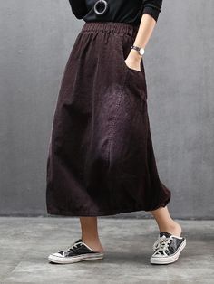 Sku CY-!37863 Type Skirts Bottoms Seasons Winter , Autumn , Spring Occasion Vintage , Casual Feature Split-joint Style Loose Material >50%Cotton Color RED,COFFEE,BLACK,KHAKI,GRAY Size L,XL Size Chart: Please consult the size chart we provide for this item's measurements to help you decide which size to buy. Please note: There may be 1-3cm differ due to manual measurement. INCH Waist Hemline Length L 19.29-38.58 47.24-59.06 32.68 XL 20.08-39.37 48.03-59.84 33.46 Non-stretch Brown Skirt With Pockets, Non-stretch Brown Cotton Skirt, Brown Solid Color Long Skirt, Casual Brown Skirt For Winter, Casual Brown Winter Skirt, Casual Brown Lined Skirt, Relaxed Fit Brown Knee-length Skirt, Relaxed Knee-length Brown Skirt, Brown Relaxed Knee-length Skirt