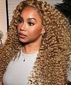 Honey Blonde #27 Colored HD Lace Frontal Human Hair Wigs Water Wave Wigs For Women Hair Color Honey Blonde, Hair Color Honey, Water Wave Lace Front Wig, Water Wave Wigs, 27 Honey Blonde, 4x4 Lace Closure Wig, Human Hair Wigs Blonde, 13x4 Lace Front Wig, Honey Blonde Highlights