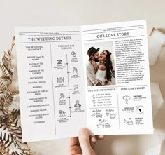 a person holding up a wedding brochure