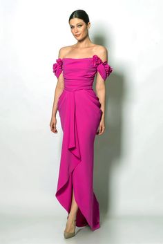 Serena Floral Off Shoulder Royal Pink Gown – unmatchedbyu Off The Shoulder Gown Evening Dresses, Off-shoulder Gown With Fitted Bodice For Gala, Pre-draped Evening Dress With Ruched Bodice For Wedding, Off-shoulder Evening Dress With Sweep Train For Gala, Off-shoulder Pre-draped Wedding Dress, Off-shoulder Pre-draped Formal Gown, Pre-draped Off-shoulder Formal Gown, One Shoulder Evening Dress With Draped Sleeves For Wedding, Pre-draped Ruched Evening Dress For Gala