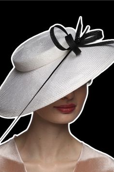 Elegant White Derby Hat With Feather & Bow Exclusive Ladies Headwear by DIVA HATS. Women head accessories for weddings, routs, parties, derby. Ready-to-wear hats that respond to all the latest trends in fashion. Look at your very best, this charming derby hat glorifies your personality and enhances the positivity of your etiquette on all occasions. Whether you are attending a wedding reception, Kentucky derby or visiting any other formal or informal event, it accentuates your style an.. Elegant Flat Brim Formal Hat, Elegant Mini Hat With Flat Brim For Formal Occasions, Elegant Fitted Top Hat With Flat Brim, Elegant Mini Hat With Flat Brim For Formal Events, Elegant Formal Top Hat For Spring, Elegant High Crown Hats For Formal Occasions, Elegant Flat Brim Costume Hats And Headpieces For Formal, Elegant Flat Brim Costume Hats For Formal Occasions, Elegant Flat Brim Costume Hats For Formal Events