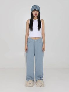 Composition : 100% CottonCountry of Origin : Republic of Korea Blue Wide Leg Pants With Five Pockets, Light Blue Wide Leg Pants With Five Pockets, Light Blue Relaxed Fit Straight Leg Pants, Light Blue Straight Leg Pants With Five Pockets, Cotton Pants, Composition, The 100, Clothes For Women, The Originals