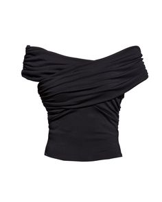 Our Joni Crossover Top is the perfect way to make a statement! Made of super stretchy liquid jersey crepe, this flattering off-the-shoulder top features ruching on the bodice and sleeves. For an all black ensemble that'll turn heads, pair it with our Joni Convertible Skirt! True to size for a fitted look - you won't want to miss out on this fabulous piece! Dry clean only. A sleeveless plus size top means versatility for workwear and weekend outfits AS by DF Joni Crossover Top | Black | Tops | Ma Luxury Black Crop Top With Boned Bodice, Luxury Black Scoop Neck Tops, Luxury Fitted Black Crop Top, Designer Tops For Night Out, Cheap Fitted Party Tops, Cheap H&m Tops For Night Out, Luxury Designer Navy Tops, Cool Tops Short, Cute Cheap Black Tops