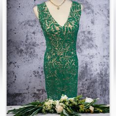 Nwt A Green Lace With V-Neck. This Is A Hard Color To Come B With Elegant Detailing. Nwt V-Neck Zipper Back Xl Pit To Pit 21" Waist 17.5" Has Strxh Had Ivory Lining 100% Polyester Green V-neck Mini Dress For Wedding, Green Lace V-neck Dress, Dresses Lulus, Lulus Dresses, Lulu Dresses, Green Lace, Xl Dress, Colorful Dresses, V Neck