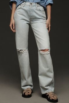 Denim, decoded: This fall, we’re digging denim in every corner of our closet – like the RE/DONE 90s Loose Jeans, offering a relaxed fit and distressed detailing. | 90s High-Rise Loose Straight-Leg Jeans by RE/DONE in Blue, Women's, Size: 31 at Anthropologie Everyday Light Wash Distressed Flare Jeans, Everyday Distressed Denim Blue Flare Jeans, Distressed Relaxed Fit Flare Jeans For Fall, Relaxed Fit Distressed Flare Jeans For Fall, Everyday Ripped Relaxed Fit Flare Jeans, Everyday Ripped Flare Jeans With Relaxed Fit, Distressed Everyday Flare Jeans, Everyday Relaxed Fit Ripped Flare Jeans, Everyday Distressed Flare Jeans