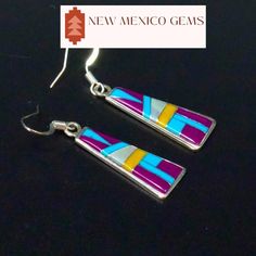 This is a pair of sterling silver and gemstone inlay earrings. Great native geometric abstract design. Tribal jewelry, lightweight comfortable earrings. Southwest, desert jewelry. The design inspired of the Holy Cross Chapel In Sedona. *approx. 1 3/4" (includes the earring hooks) X 3/8" at the widest points *stamped sterling silver *sterling silver hooks Native American patterns and designs have symbolic meanings. The patterns are often repeated, representing the repetitive nature of our lives. The different designs are made up of one or more symbols to suggest hope and intent, to communicate with the Great Spirit and to identify certain roles and responsibilities or to record stories. Though some patterns and designs vary from one tribe to another, several designs and patterns have common Native American Patterns, Holy Cross, Matching Cards, Sedona, Minimalist Jewelry, Abstract Design, Jewelry Earrings Dangle, Dangle Drop Earrings, Dangle Earrings