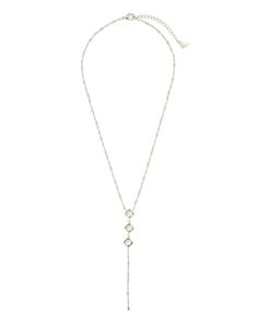 Introducing the Reine Lariat Necklace, a luxurious piece crafted for the sophisticated individual. This elegant necklace features a delicate beaded chain adorned with lustrous pearls, exuding an air of exclusivity and refinement. Elevate any outfit with the timeless style and grace of the Reine Lariat Necklace. Material: 14K gold or rhodium plated brass, freshwater pearls Features: Measures 16" with 2" extender, 3.75" drop, 0.35" pendants, 5mm pearls, 2mm chain, Lead & Nickel free, lobster clasp Elegant Lariat Necklace With Pearl Drop, Elegant Long Drop Lariat Necklace With Pearl, Elegant Necklace With Delicate Chain And Long Drop, Chic Silver Chain Necklace For Wedding, Chic Beaded Chain Jewelry For Formal Occasions, Chic Formal Beaded Chain Jewelry, Silver Lariat Necklace With Pearl Drop, Delicate Silver Lariat Necklace With Pearl Drop, Elegant Adjustable Chain Pearl Necklace