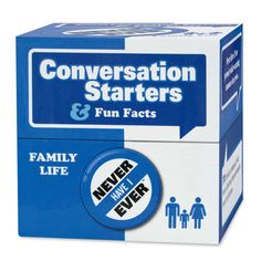 a box of conversation starterrs and fun fact family life on the front with stickers