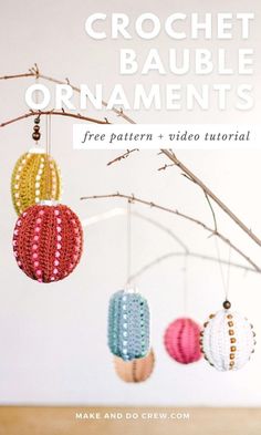 Make your holiday decor special with this crochet Christmas ornaments pattern from Make and Do Crew. These DIY Christmas ornaments are quick, easy, and perfect for beginners. Customize with pony beads for a boho, colorful, or monochrome look. This fast crochet project is made from a rectangle and these ornaments are ideal for adding handmade charm to your tree. Visit our blog and find more free Christmas crochet patterns and holiday decor ideas today. - Christmas Crochet Ideas