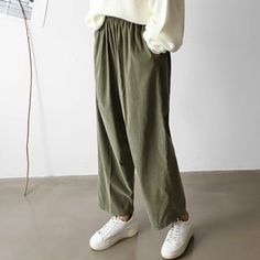 Women's Thin Soft Corduroy Wide Leg Baggy Pants Size One size, good for US size 6-12, upto waist 32inches Loose fit Waist width 31cm /12.2inches Leg width 39cm /15.4inches Total length 89cm / 35inches Fabric and Care Cotton corduroy 100% Machine washable and line dry recommended Made in S Korea Corduroy Baggy Pants, S Korea, Baggy Pant, Style Change, Womens Pants, Baggy Pants, Corduroy Pants, Aesthetic Clothes, Black Pants