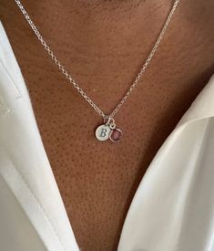 Beautiful disc initial birthstone necklace - would make a perfect birthday gift for a loved one or treat yourself to this lovely necklace! *Chain is of high quality sterling silver * Sterling silver disc initial (disc measures 8mm) The letter is on one side only, the back is blank *Sterling silver birthstone charm (charm measures 6mm) *Chain lengths available are 16" & 18"inches (please add length required in the personalisation box) Necklace will come complete in a lovely white gift box. Silver Necklace With Gemstone For Birthday, Silver Gemstone Necklace For Birthday, Sterling Silver Initials Charm Necklace For Birthdays, Sterling Silver Initials Charm Necklace For Birthday, Dainty Silver Initial Pendant Birthstone Necklace, Sterling Silver Initial Necklace With Birthstone, Birthday Round Gemstone Charm Necklace, Anniversary Birthstone Charm Necklace With Initial Pendant, Personalized Dainty Sterling Silver Birthstone Necklace