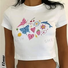 Nwt Never Worn White Basic Crop Top For Summer, Butterfly Crop Top, Vibrant Butterfly, Stylish Crop Top, Quoi Porter, Generation Z, Butterflies And Flowers, Crop Top Outfits, Cropped Tops