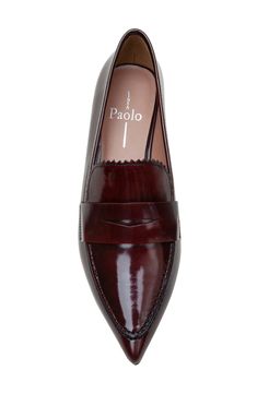 A classic penny keeper and loafer-inspired topline lend timeless sophistication to a stylish leather pump framed by a pointy moc toe and kitten heel. 2" heel Cushioned footbed Slip-resistant sole Leather upper/synthetic lining/rubber sole Imported Semi-formal Pointed Toe Moccasins With Leather Sole, Formal Pointed Toe Tassel Loafers With Rubber Sole, Semi-formal Slip-on Pointed Toe Moccasins, Elegant Burgundy Loafers With Rubber Sole, Elegant Burgundy Dress Shoes With Leather Lining, Brown Pointed Toe Loafers For Galas, Burgundy Closed Toe Formal Loafers, Business Moccasins With Brogue Detailing And Pointed Toe, Formal Burgundy Closed Toe Loafers