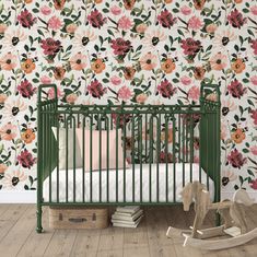 Easy peel and stick application, removable Moody Floral Wallpaper, Wallpaper For Nursery, Wallpaper Panel, Dream Nurseries, Nursery Room Design, Girl Nursery Room, Nursery Room Inspiration, Baby Nursery Bedding, Nursery Baby Room