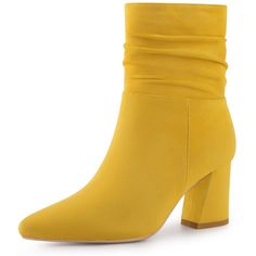 Pointed-toe boots and modern chic faux suede boots with chunky heels will be on trend for any occasion. The slouching design brings you a touch of relaxation and elegance. The side zipper closure allows you to wear them on and off effortlessly. Made of great material, these boots are breathable and durable. Believe you will love this pair of boots Luxury Yellow Boots With Round Toe, Orange Lug Boots Women Size 11, Shop Sezzle Payment Trending Chelsea Yellow Lug Boots Women Size 11, Luxury Yellow Boots For Fall, Mustard Knee High Boots, Mustard Color Boots, Color Block Boots, Slouch Ankle Boots, Chunky Heel Ankle Boots